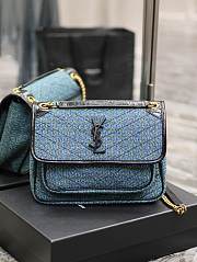 YSL Medium Niki Checked Tweed Blue 28x20.5x8.5cm - 1