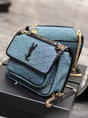 YSL Medium Niki Checked Tweed Blue 28x20.5x8.5cm - 5