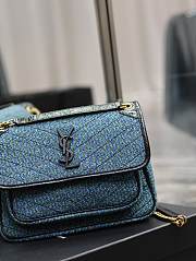 YSL Medium Niki Checked Tweed Blue 28x20.5x8.5cm - 2