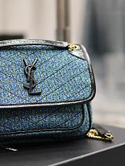 YSL Niki Checked Tweed Blue 22x16.5x12cm - 4