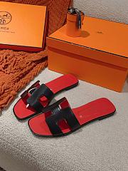 Hermes Oran Black Red Slipper - 4