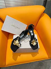 Jimmy Choo Zea Black Satin Sandals Metal Flowers 10cm - 5