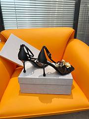 Jimmy Choo Zea Black Satin Sandals Metal Flowers 10cm - 4