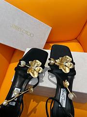 Jimmy Choo Zea Black Satin Sandals Metal Flowers 10cm - 2