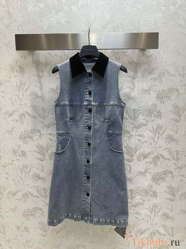 Louis Vuitton LV Velvet Accent Denim Dress  - 1