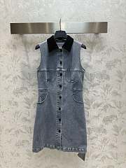 Louis Vuitton LV Velvet Accent Denim Dress  - 1