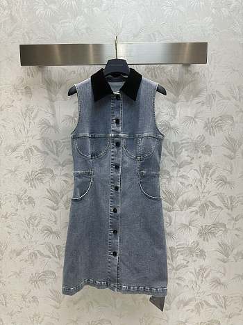 Louis Vuitton LV Velvet Accent Denim Dress 