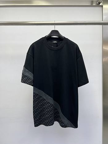 Fendi T-shirt With Diagonal Insert In Black Grey