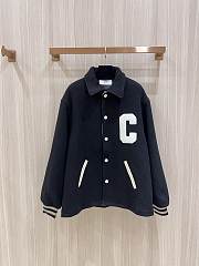 Celine Baseball Teddy Jacket Textured Wool Black - 1