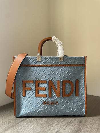 Fendi Sunshine Medium Light Blue Denim Shopper Bag 35x31x17cm