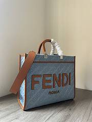 Fendi Sunshine Medium Light Blue Denim Shopper Bag 35x31x17cm - 3