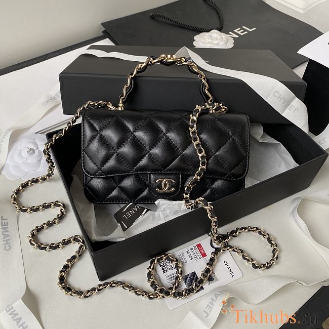 Chanel Flap Bag Top Handle Black Lambskin 17x9.5x4cm - 1