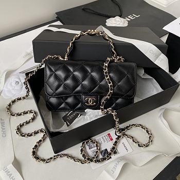 Chanel Flap Bag Top Handle Black Lambskin 17x9.5x4cm