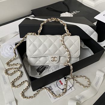 Chanel Flap Bag Top Handle White Lambskin 17x9.5x4cm