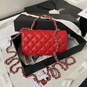 Chanel Flap Bag Top Handle Red Lambskin 17x9.5x4cm - 2