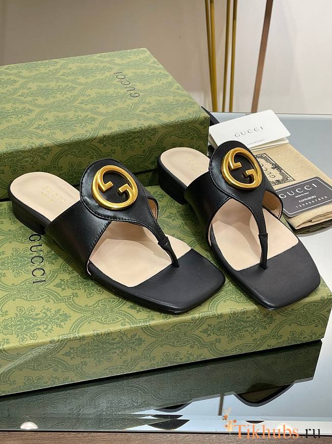 Gucci Black Blondie Leather Sandal - 1