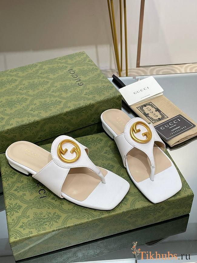 Gucci White Blondie Leather Sandal - 1