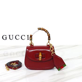 Gucci Mini Top Handle Bag With Bamboo Red 17x12x7.5cm
