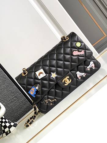 Chanel Flap Bag Black Gold Lambskin 25cm