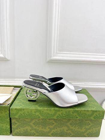 Gucci Women's Interlocking G Heel Sandal Metallic Silver 6cm
