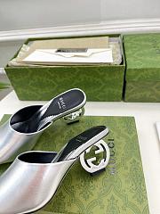 Gucci Women's Interlocking G Heel Sandal Metallic Silver 6cm - 3