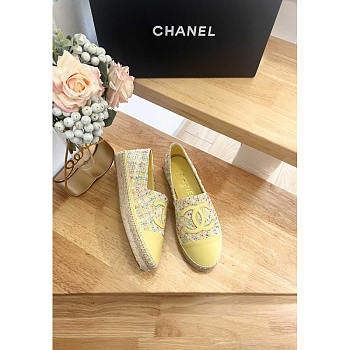 Chanel Espadrilles Glittered Cotton Tweed Lambskin Yellow