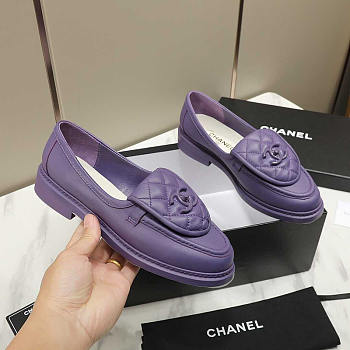 Chanel Lambskin Moccasins Loafers Purple