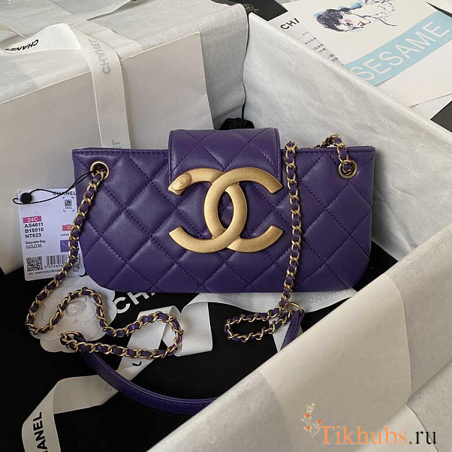 Chanel Baguette Bag Lambskin Purple 24x11.5x4.5cm - 1