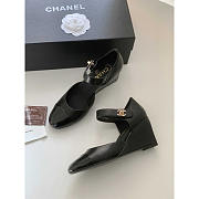 Chanel Lambskin Patent Cap Toe Mary Jane Wedge Pumps Black - 1