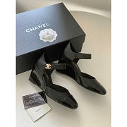 Chanel Lambskin Patent Cap Toe Mary Jane Wedge Pumps Black - 3