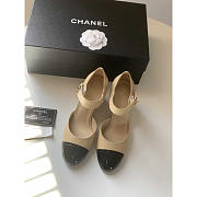 Chanel Lambskin Patent Cap Toe Mary Jane Wedge Pumps Brown Black - 2