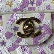 Chanel Mini Flap Bag Satin Sequins Glass beads Purple White 16.5x12.5x6.5cm - 2