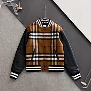 Burberry Checked Wool-Blend Full-Grain Leather Varsity Jacket - 1