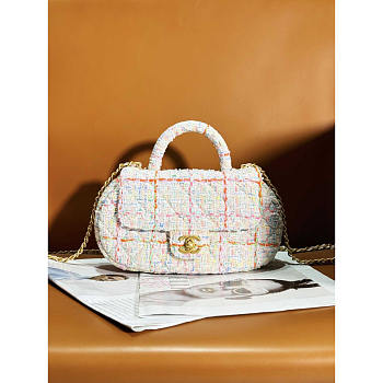 Chanel Small Bag With Top Handle Tweed Gold-Tone Metal White 23.5x13.5x5.5cm