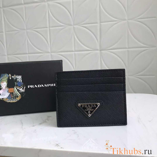 Prada Saffiano Leather Card Holder Black 10x8cm - 1