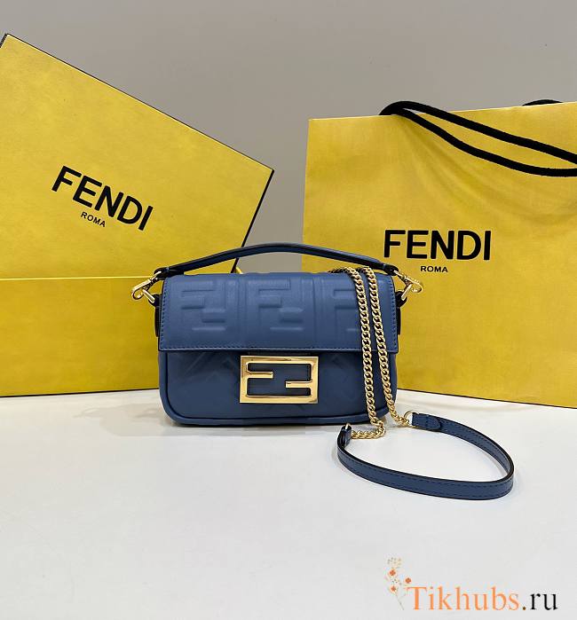 Fendi Baguette Mini Dark Blue Nappa Leather Bag 20x13x5cm - 1