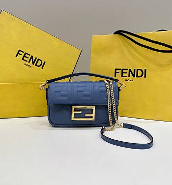 Fendi Baguette Mini Dark Blue Nappa Leather Bag 20x13x5cm