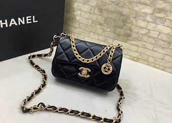 Chanel Flap Bag Coin Black Lambskin Gold 21x12x7cm