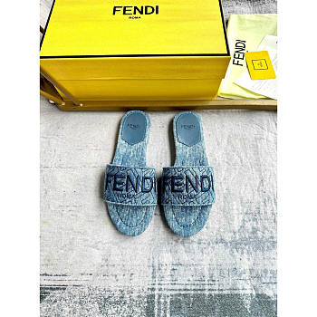 Fendi Signature Denim Slides Blue