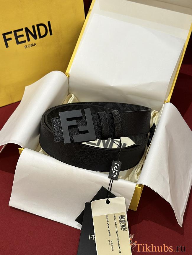 Fendi Gray Leather Belt FF 3.5cm - 1