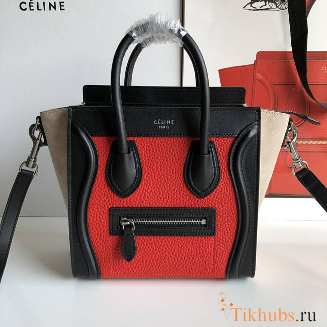 Celine Nano Luggage Leather Tote Red Beige 20cm - 1