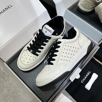 Chanel Logo Low Top Sneakers White Black