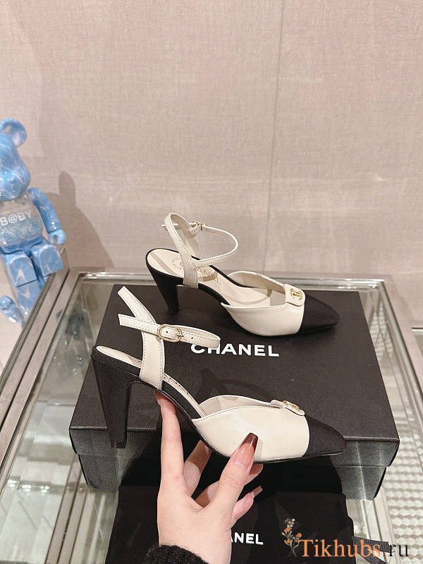 Chanel White Black Heel 7cm - 1