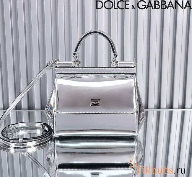 Dolce & Gabbana Silver Medium Sicily Handbag Patent 20cm - 1