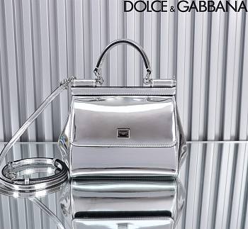 Dolce & Gabbana Silver Medium Sicily Handbag Patent 20cm