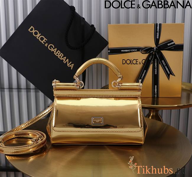 Dolce & Gabbana Gold Small Sicily Handbag Patent 18cm - 1