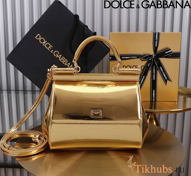 Dolce & Gabbana Gold Medium Sicily Handbag Patent 20cm - 1