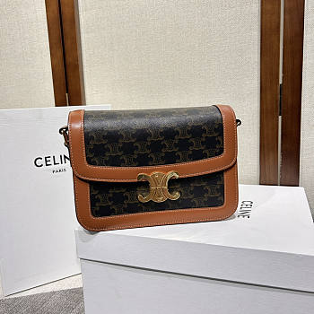 Celine Triomphe Bag Canvas Calfskin Tan 22x15.5x6cm