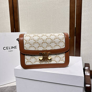 Celine Triomphe Bag Canvas Calfskin White 22x15.5x6cm