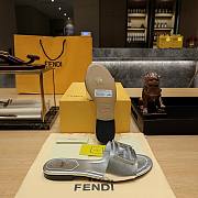 Fendi Baguette Silver Leather Slides - 3